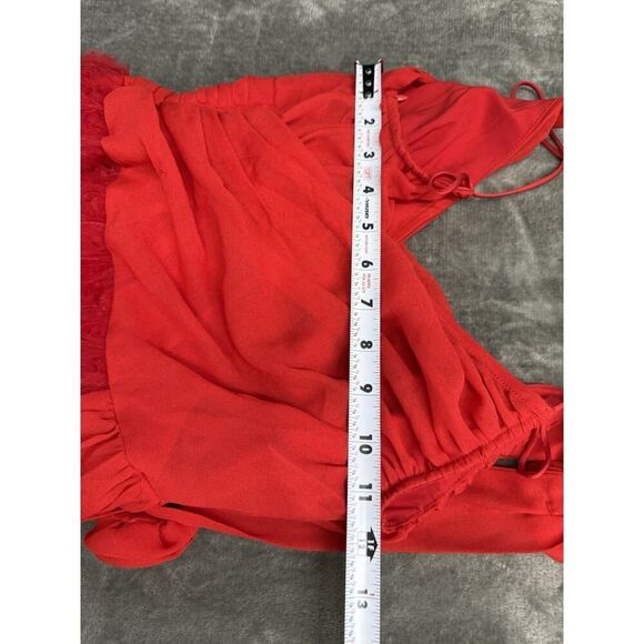 For Love & Lemons Hannah Red Maxi Dress XS Rosette Chiffon Sheer Gown - Picture 11 of 16